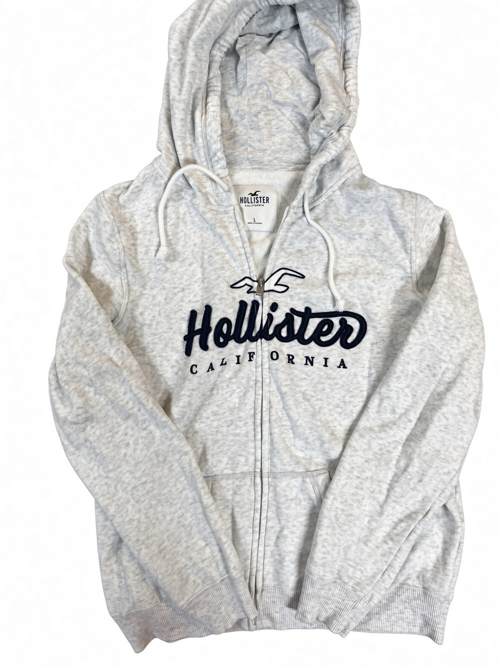 Hollister NWOT Light Grey Full Zip Graphic Hoodie L